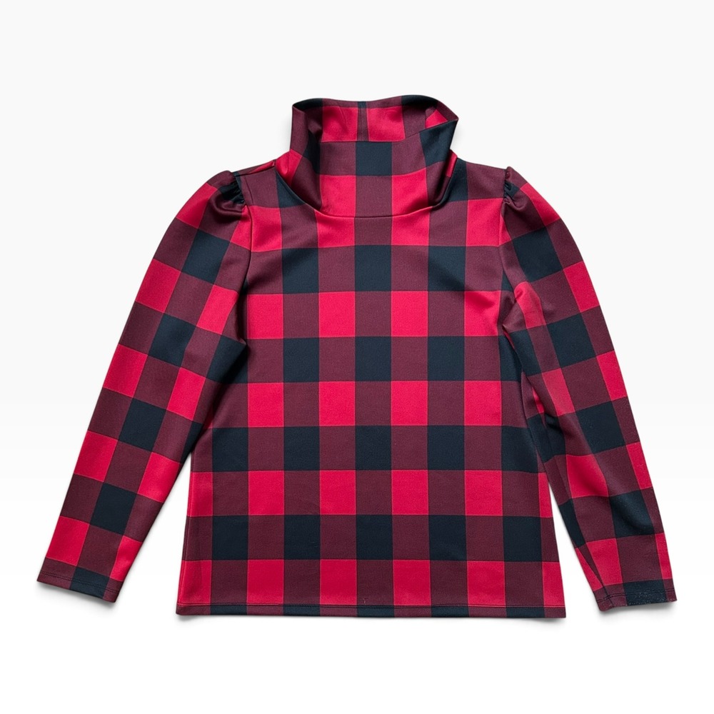 Jones New York Red Black Plaid Cowl Neck Long Sleeve Party Top Medium NEW! $80